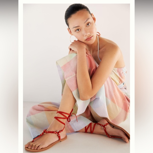 New🌟Anthropologie Pilcro Harness Tie Up Sandals Gladiator Leather-Red - Picture 1 of 10